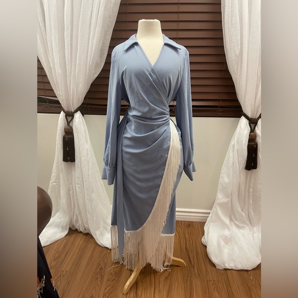 SHEIN Dresses & Skirts - Powder Blue Fringe Wrap Dress Medium